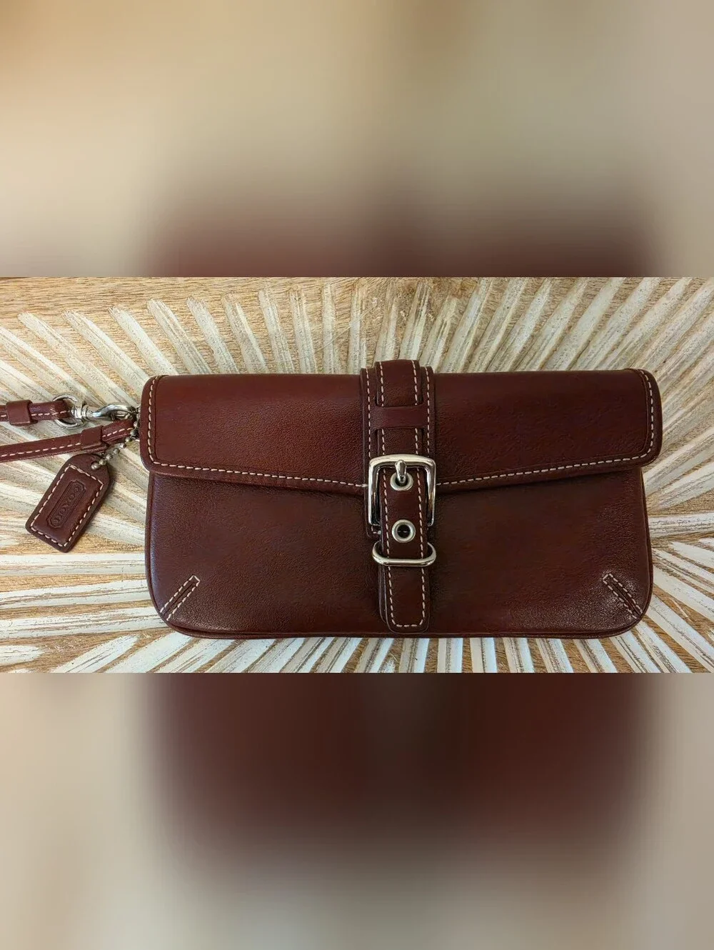 Coach Leather Buckle-Front Wristlet